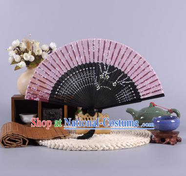 Traditional Chinese Crafts Hand Painted Wintersweet Amaranth Silk Folding Fan China Oriental Fans for Women