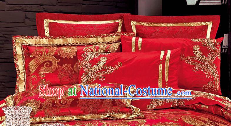 Traditional Chinese Style Wedding Bedding Article Embroidery Dragon and Phoenix Sheet and Duvet Cover Red Textile Bedding Suit