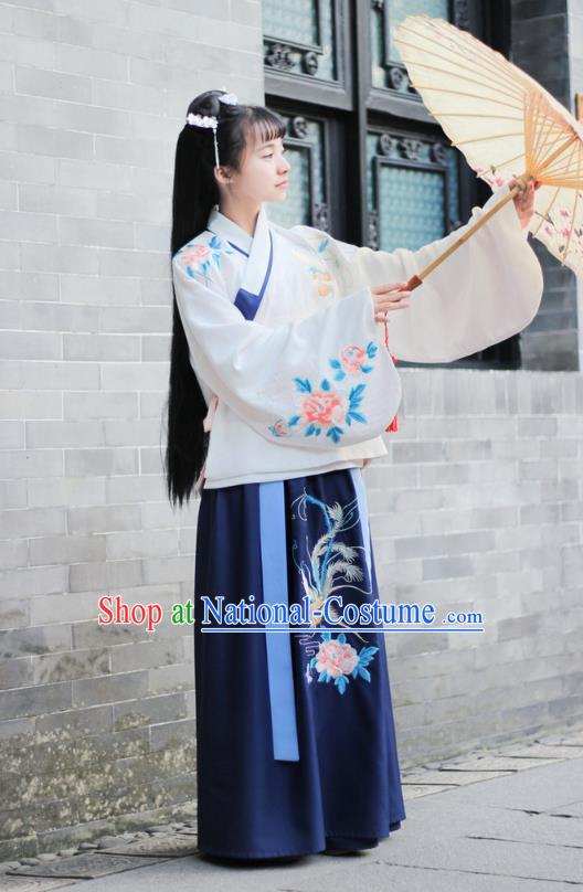 Traditional Chinese Ancient Ming Dynasty Palace Lady Princess Hanfu Embroidered Peony Costume for Women