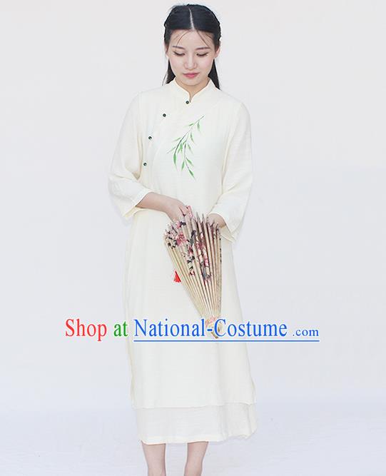 Traditional Chinese National Dress Costume Printing Qipao Slant Opening Cheongsam for Women