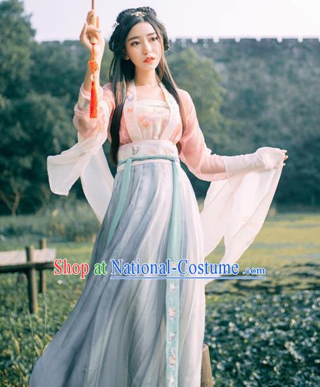 Traditional Chinese Tang Dynasty Princess Costume, China Ancient Palace Lady Hanfu Embroidered Clothing for Women