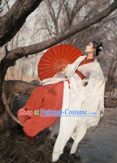 Traditional Chinese Jin Dynasty Palace Princess Hanfu Embroidered Costume for Women