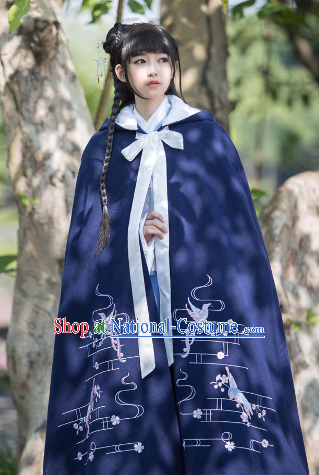 Ancient Chinese Style Embroidered Mantle Cape Hanfu Dress