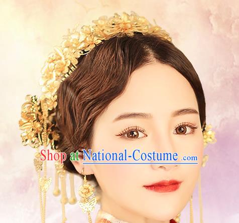 Chinese Traditional Bride Hair Jewelry Accessories Xiuhe Suit Hairpins Headwear Wedding Headdress Hair Crown for Women