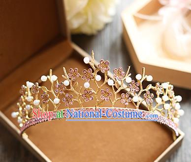 Chinese Traditional Bride Hair Jewelry Accessories Baroque Wedding Pink Crystal Royal Crown for Women