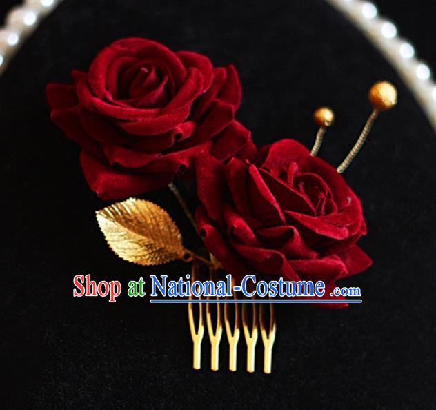 Chinese Traditional Bride Hair Jewelry Accessories Wedding Rose Hair Comb for Women