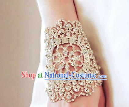 Chinese Traditional Bride Jewelry Accessories Baroque Bracelets Princess Headwear Wedding Crystal Brace Lace for Women