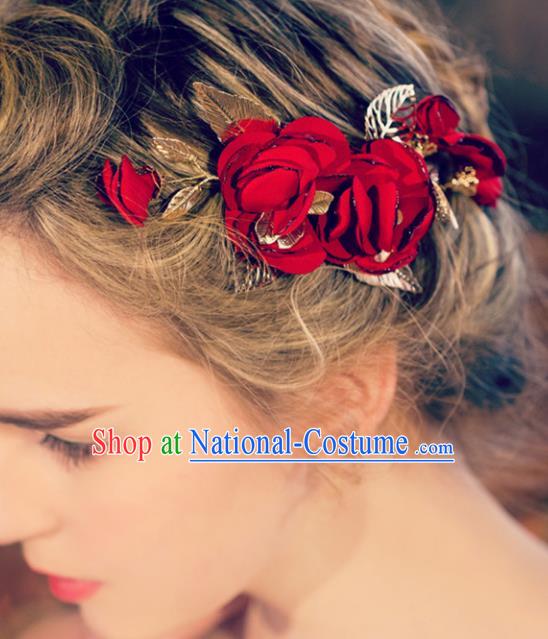 Chinese Traditional Bride Hair Jewelry Accessories Wedding Baroque Retro Rose Hair Stick for Women