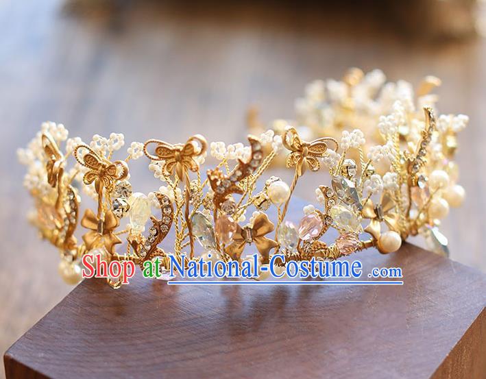 Chinese Traditional Bride Hair Accessories Baroque Princess Golden Butterfly Hair Clasp Wedding Royal Crown for Women