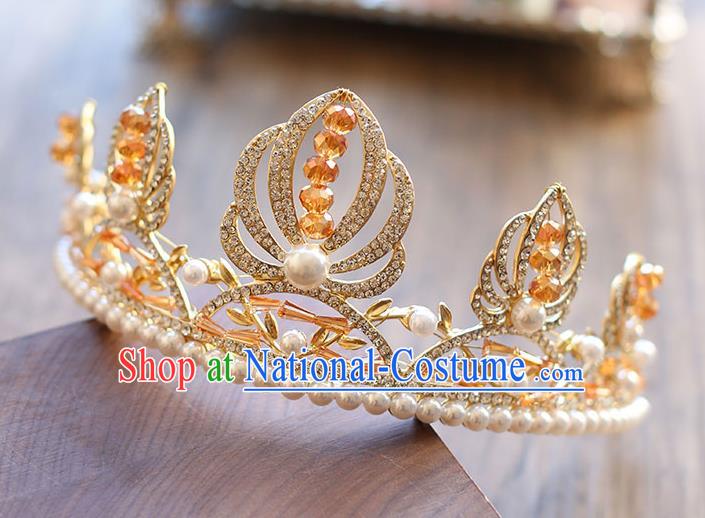 Chinese Traditional Bride Hair Accessories Baroque Princess Pearls Hair Clasp Wedding Crystal Royal Crown for Women