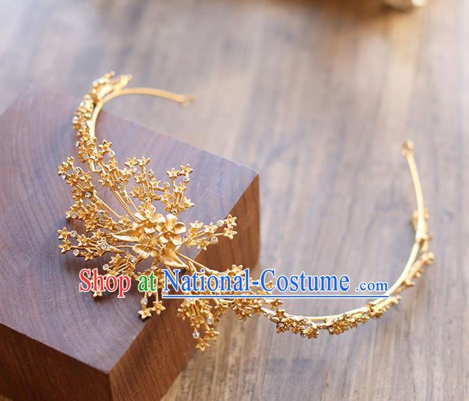 Chinese Traditional Bride Hair Jewelry Accessories Wedding Baroque Retro Golden Hair Clasp for Women