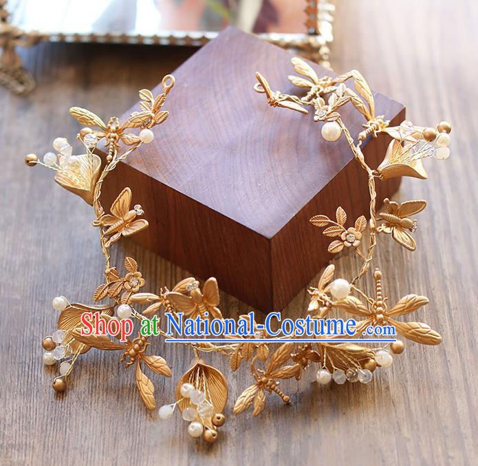 Chinese Traditional Bride Hair Jewelry Accessories Wedding Baroque Retro Golden Dragonfly Hair Clasp for Women