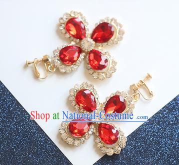 Chinese Traditional Bride Jewelry Accessories Eardrop Princess Wedding Red Crystal Earrings for Women