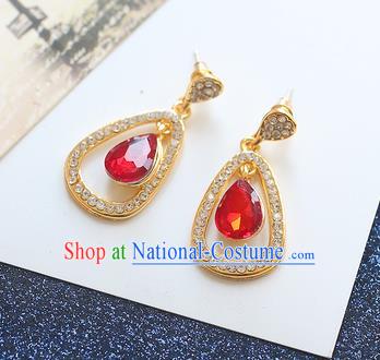 Chinese Traditional Bride Jewelry Accessories Eardrop Princess Wedding Red Crystal Earrings for Women