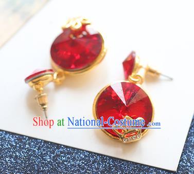 Chinese Traditional Bride Jewelry Accessories Eardrop Princess Wedding Red Crystal Earrings for Women