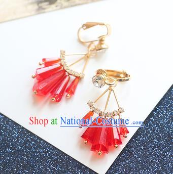 Chinese Traditional Bride Jewelry Accessories Eardrop Princess Wedding Red Crystal Earrings for Women