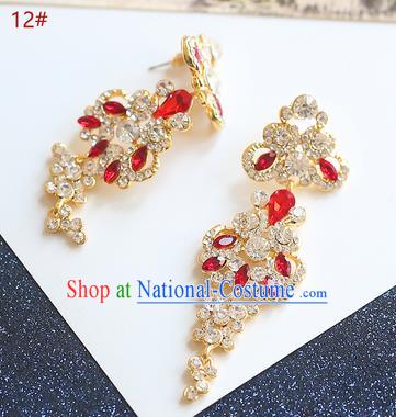 Chinese Traditional Bride Jewelry Accessories Eardrop Princess Wedding Red Crystal Peacock Earrings for Women