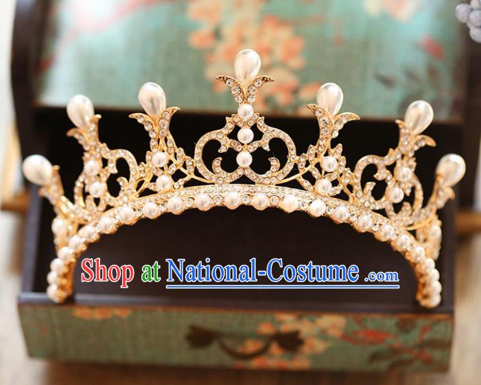 Chinese Traditional Bride Hair Accessories Baroque Princess Hair Clasp Wedding Crystal Pearls Royal Crown for Women