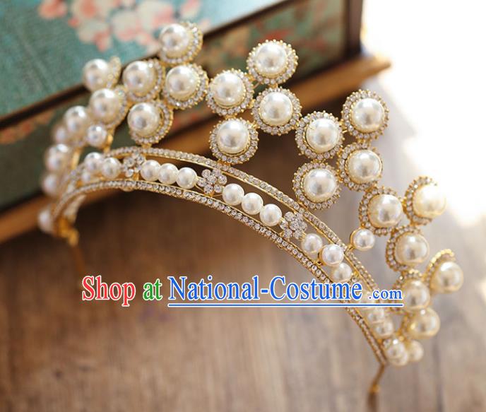 Chinese Traditional Bride Hair Accessories Baroque Princess Hair Clasp Wedding Crystal Pearls Royal Crown for Women