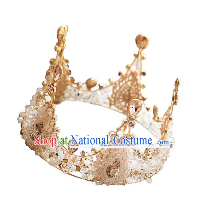 Chinese Traditional Bride Hair Accessories Baroque Princess Headwear Wedding Crystal Round Royal Crown for Women