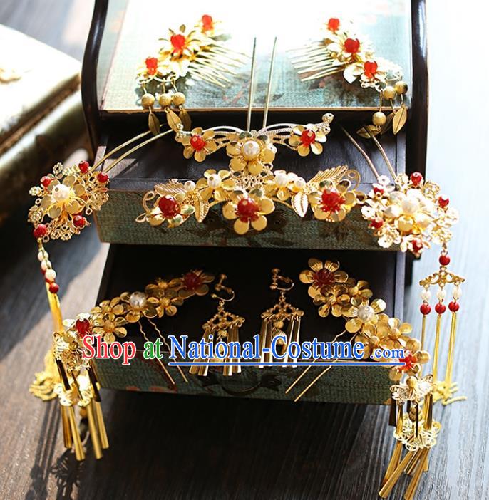 Chinese Traditional Bride Hair Jewelry Accessories Xiuhe Suit Phoenix Coronet Wedding Tassel Headwear for Women