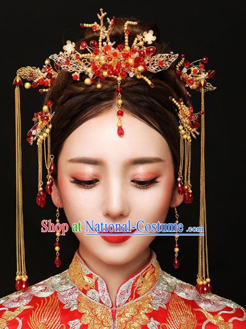 Chinese Traditional Bride Hair Jewelry Accessories Xiuhe Suit Phoenix Coronet Wedding Tassel Headwear for Women