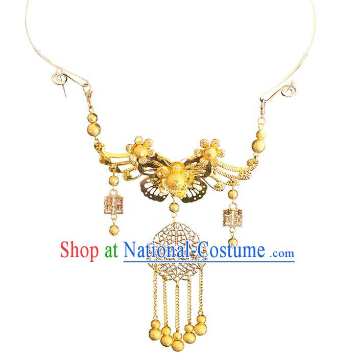 Chinese Traditional Bride Jewelry Accessories Necklace Princess Wedding Xiuhe Suit Tassel Necklet for Women