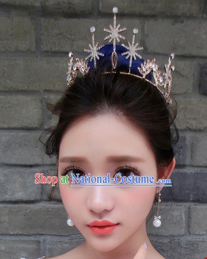 Chinese Traditional Bride Hair Accessories Baroque Princess Headwear Wedding Crystal Snowflake Royal Crown for Women