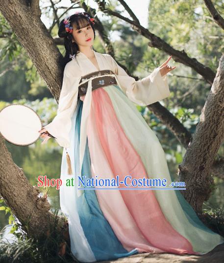 Traditional Chinese Tang Dynasty Palace Princess Hanfu Clothing Ancient Young Lady Embroidered Costume for Women