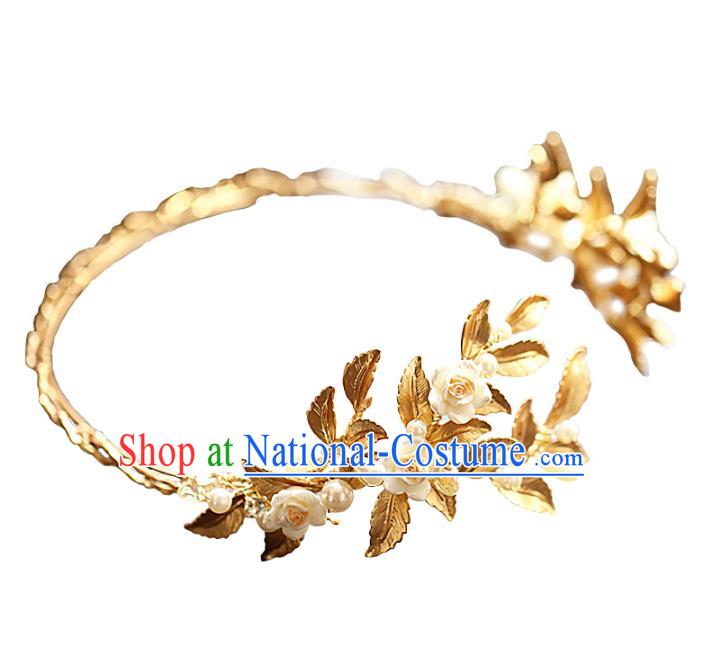 Chinese Traditional Bride Hair Jewelry Accessories Wedding Baroque Retro Golden Hair Clasp for Women