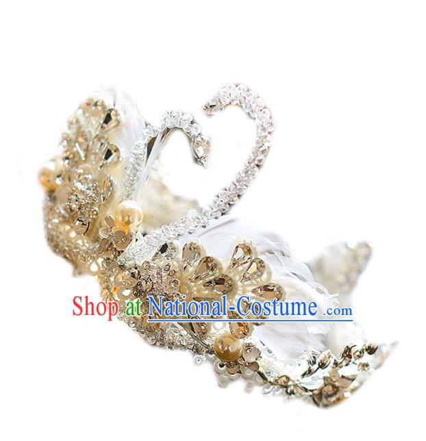 Chinese Traditional Bride Hair Accessories Baroque Princess Hair Clasp Wedding Crystal Swan Royal Crown for Women