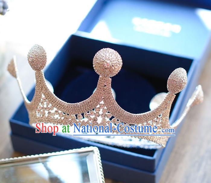 Chinese Traditional Bride Hair Accessories Baroque Queen Hair Clasp Wedding Crystal Round Royal Crown for Women