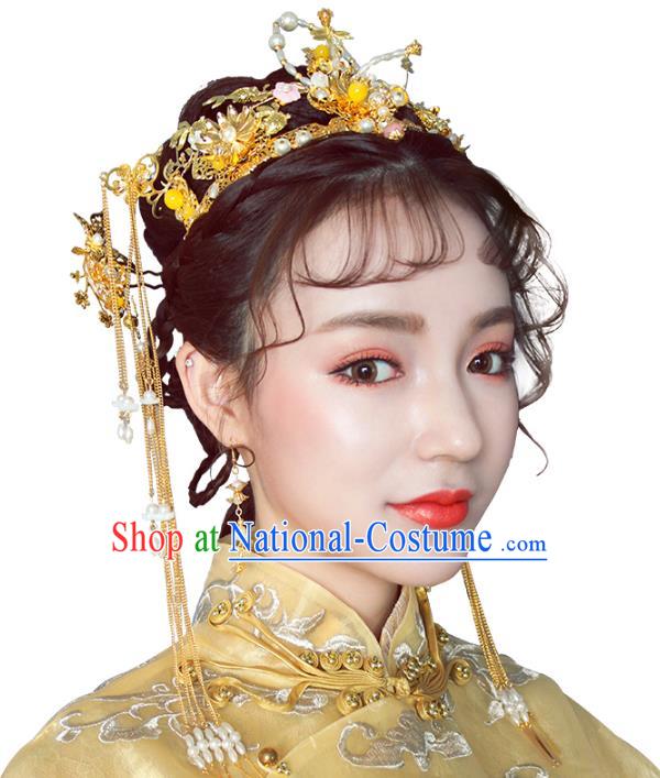 Chinese Hair Jewelry Accessories Xiuhe Suit Hairpins Headwear Headdress Hair Crown for Women