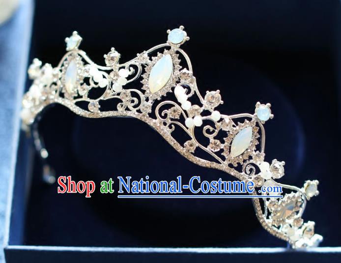 Chinese Traditional Bride Hair Accessories Baroque Queen Hair Clasp Wedding Opal Royal Crown for Women