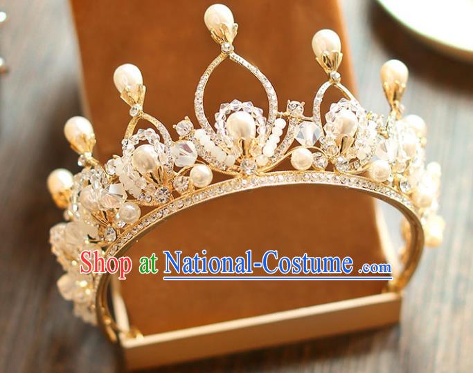 Chinese Traditional Bride Hair Accessories Baroque Princess Hair Clasp Wedding Pearls Crystal Royal Crown for Women