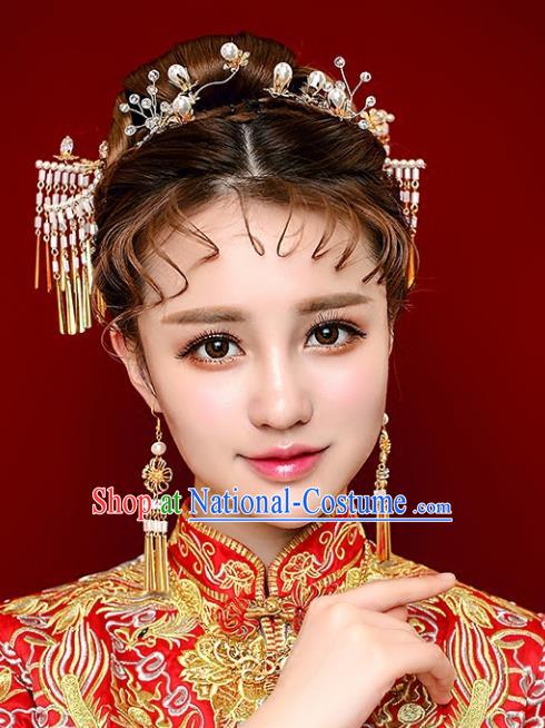 Chinese Traditional Bride Hair Jewelry Accessories Palace Xiuhe Suit Tassel Hairpins Wedding Step Shake for Women