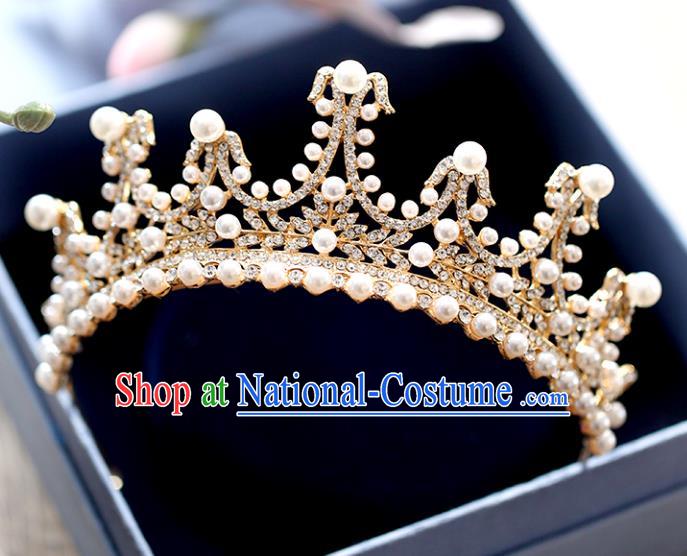 Chinese Traditional Hair Accessories Baroque Bride Pearls Hair Clasp Wedding Crystal Royal Crown for Women