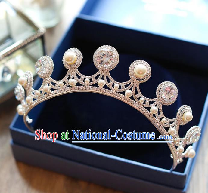 Chinese Traditional Hair Accessories Baroque Wedding Bride Crystal Pearls Royal Crown for Women