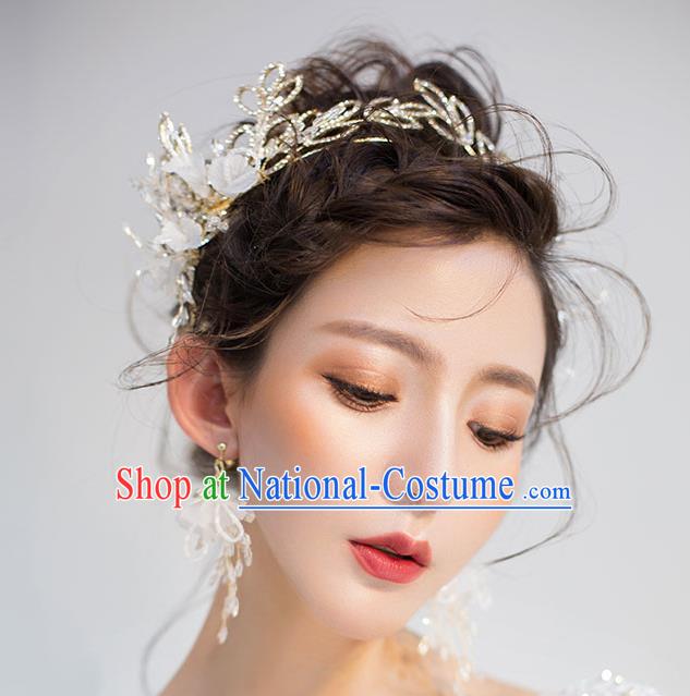 Chinese Traditional Hair Accessories Baroque Wedding Bride Crystal Leaf Royal Crown for Women