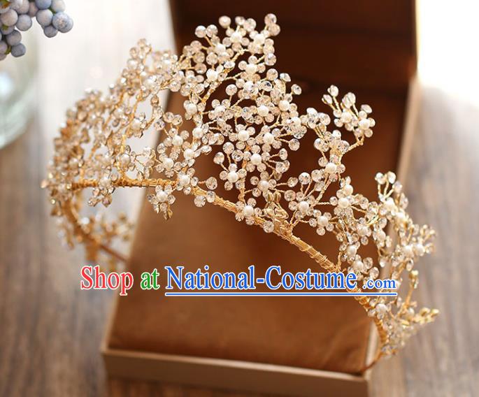 Chinese Traditional Hair Accessories Baroque Wedding Bride Crystal Beads Royal Crown for Women