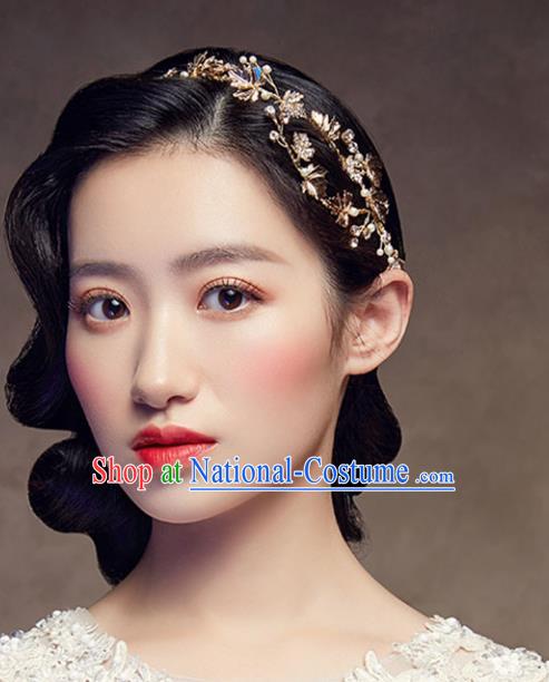 Chinese Traditional Bride Hair Jewelry Accessories Wedding Baroque Retro Golden Maple Leaf Hair Clasp for Women