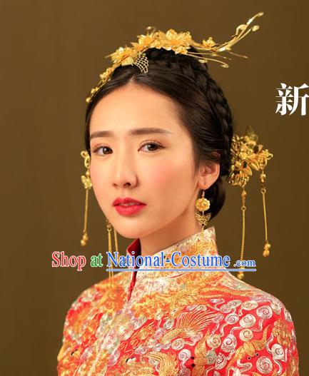 Chinese Traditional Bride Hair Jewelry Accessories Palace Xiuhe Suit Phoenix Coronet Wedding Hairpins for Women