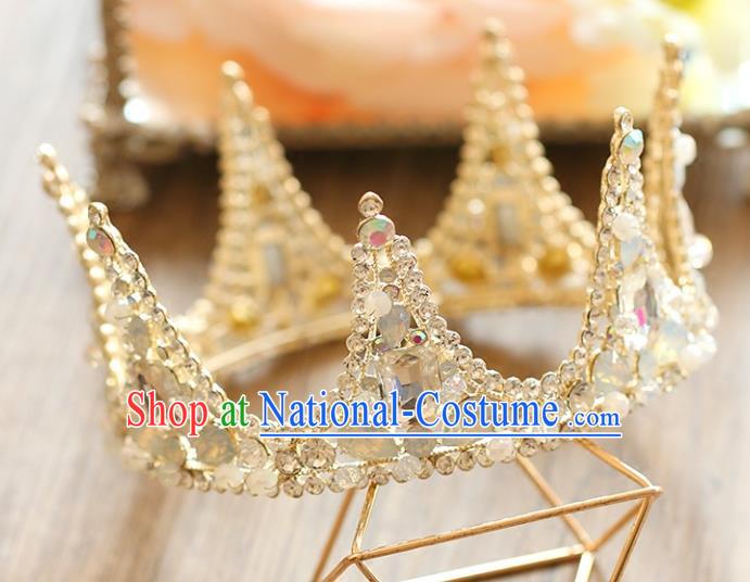 Chinese Traditional Hair Accessories Baroque Queen Hair Clasp Wedding Bride Crystal Round Royal Crown for Women