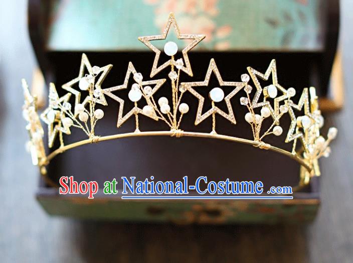 Chinese Traditional Hair Accessories Baroque Bride Hair Clasp Wedding Princess Crystal Star Royal Crown for Women