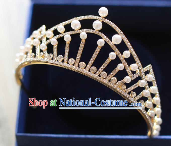 Chinese Traditional Hair Accessories Baroque Bride Hair Clasp Wedding Princess Pearls Crystal Royal Crown for Women