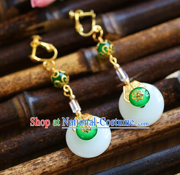 Chinese Traditional Bride Jewelry Accessories Eardrop Princess Wedding Hanfu Green Jade Earrings for Women