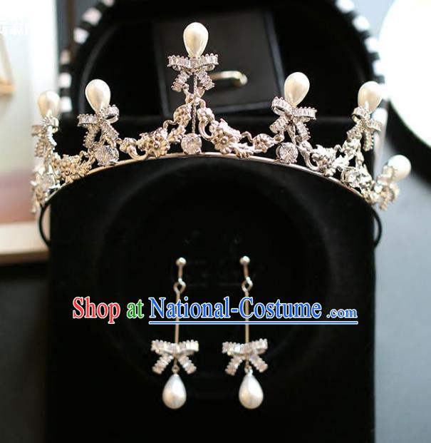 Chinese Traditional Hair Accessories Baroque Queen Hair Clasp Wedding Bride Pearls Royal Crown for Women