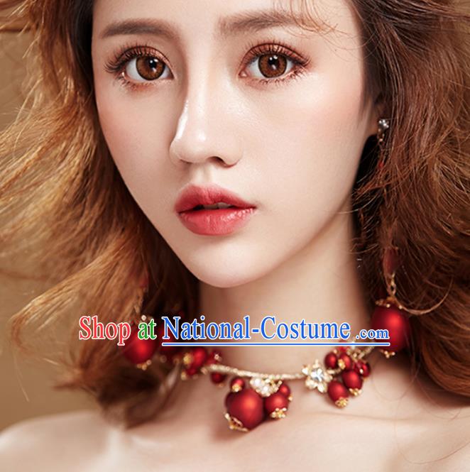 Chinese Traditional Bride Jewelry Accessories Necklace Princess Wedding Red Necklet for Women