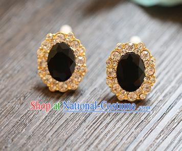 Chinese Traditional Bride Jewelry Accessories Earrings Princess Wedding Black Crystal Eardrop for Women