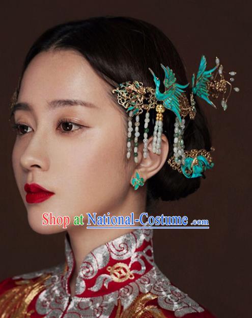 Chinese Traditional Bride Hair Accessories Headwear Xiuhe Suit Palace Phoenix Step Shake Wedding Hairpins for Women